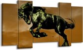 GroepArt - Schilderij - Paard - Bruin, Groen, Zwart - 120x65 5Luik - Foto Op Canvas - GroepArt 6000+ Schilderijen 0p Canvas Art Collectie - Wanddecoratie