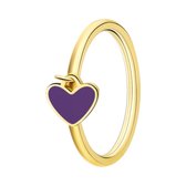 Lucardi Kinder Stalen goldplated ring met hart emaille violet - Ring - Staal - Goudkleurig - 15 / 47 mm