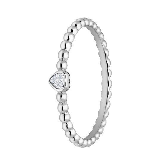 Lucardi Dames Zilveren ring bol hart zirkonia - Ring - 925 Zilver - Zilverkleurig - 17 / 53 mm