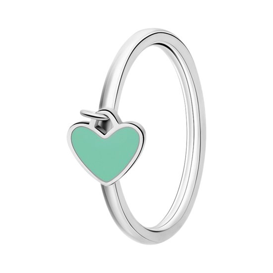 Lucardi Kinder Stalen ring met hart emaille mint - Ring - Staal - Zilverkleurig - 15 / 47 mm