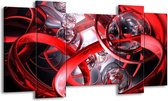 GroepArt - Schilderij - Abstract - Rood, Zwart, Wit - 120x65 5Luik - Foto Op Canvas - GroepArt 6000+ Schilderijen 0p Canvas Art Collectie - Wanddecoratie