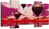 GroepArt - Schilderij - Luchtballon - Paars, Rood, Grijs - 120x65 5Luik - Foto Op Canvas - GroepArt 6000+ Schilderijen 0p Canvas Art Collectie - Wanddecoratie