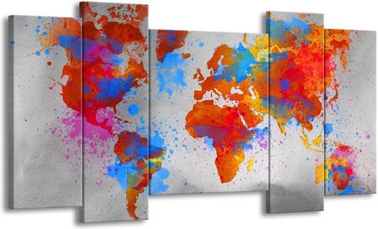 Canvas schilderij Wereld | Grijs, Rood, Blauw | | F005539