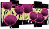 GroepArt - Schilderij - Bloem - Roze, Geel, Wit - 120x65 5Luik - Foto Op Canvas - GroepArt 6000+ Schilderijen 0p Canvas Art Collectie - Wanddecoratie