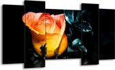 GroepArt - Schilderij - Roos - Geel, Oranje, Zwart - 120x65 5Luik - Foto Op Canvas - GroepArt 6000+ Schilderijen 0p Canvas Art Collectie - Wanddecoratie