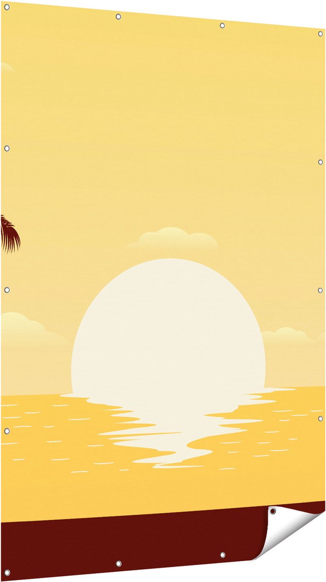 Gards Tuinposter Zonsondergang met Palmbomen - Abstract - 120x180 cm - Tuindoek - Tuindecoratie - Wanddecoratie buiten - Tuinschilderij Multikleur