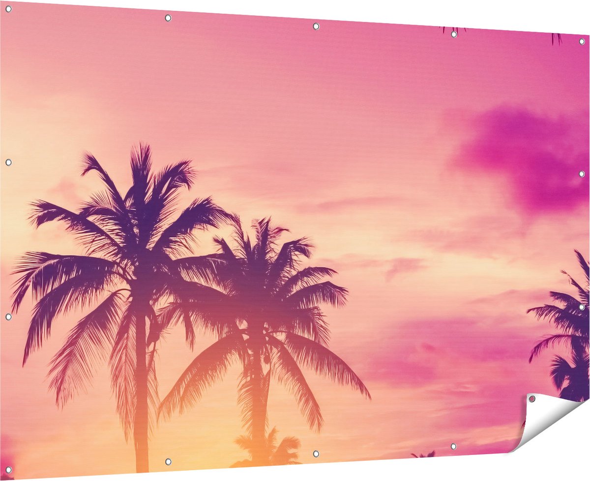 Gards Tuinposter Tropische Palmbomen met Zonsondergang - 180x120 cm - Tuindoek - Tuindecoratie - Wanddecoratie buiten - Tuinschilderij Multikleur