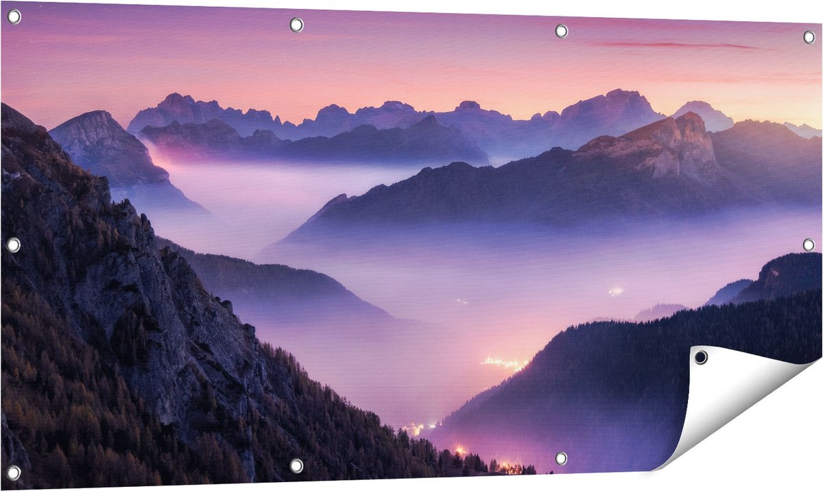 Gards Tuinposter Bergen Landschap in Itali� tijdens Zonsondergang - 120x60 cm - Tuindoek - Tuindecoratie - Wanddecoratie buiten - Tuinschilderij Multikleur