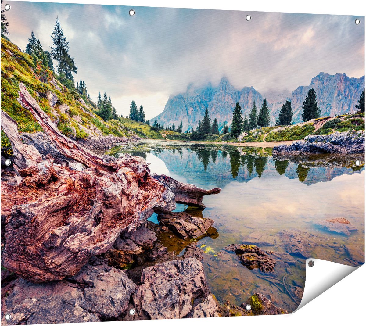 Gards Tuinposter Meer met Rotsen in de Alpen Bergen - 120x90 cm - Tuindoek - Tuindecoratie - Wanddecoratie buiten - Tuinschilderij Multikleur