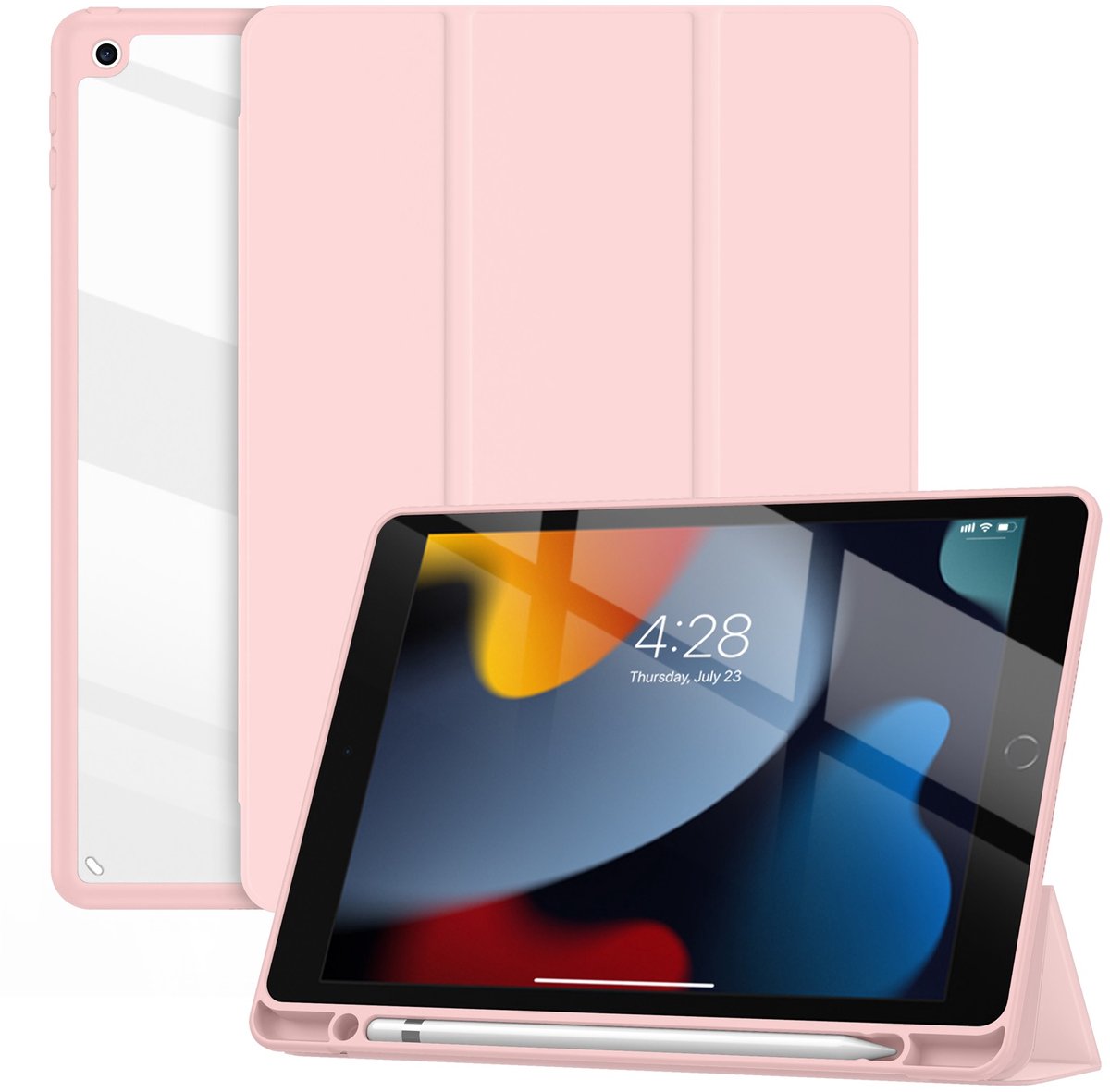 Geschikt Voor iPad Hoes 9/8/7 - 9e/8e/7e Generatie - 10.2 Inch - 2021/2020/2019 - Solidenz Hybrid Bookcase - Cover Met Autowake - Hoesje Met Pencil Houder - A2757 - A2777 - A2696 - Roze