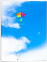 Dibond - Foto van Kleurrijke Vlieger onder Schapenwolken - 60x80 cm Foto op Aluminium (Wanddecoratie van metaal)