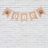 Jute slinger met de tekst one en hondenpootjes - jute - slinger - hond - one - 1 - hondenpoot - cakesmash