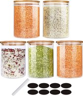Quality Needz - Pots de Bocaux de conservation - 750 ML - Ensemble de 5 pièces - Boîtes de stockage - Sans BPA - Stylo et Autocollants gratuits