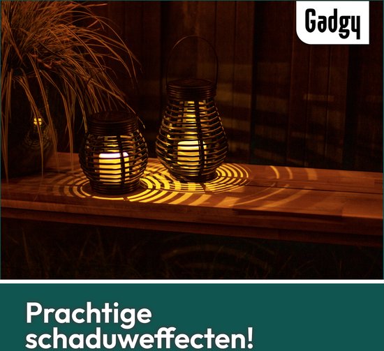 Gadgy Rotan Solar Tafellamp voor buiten - Led Tuinverlichting op Zonneenergie - Tuinlantaarn met Dag/Nacht Sensor - Solar Tuinverlichting - Verlichting voor buiten - Set van 2