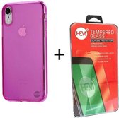 iPhone XR Roze TPU siliconenhoesje + Screenprotector / Tempered Glass