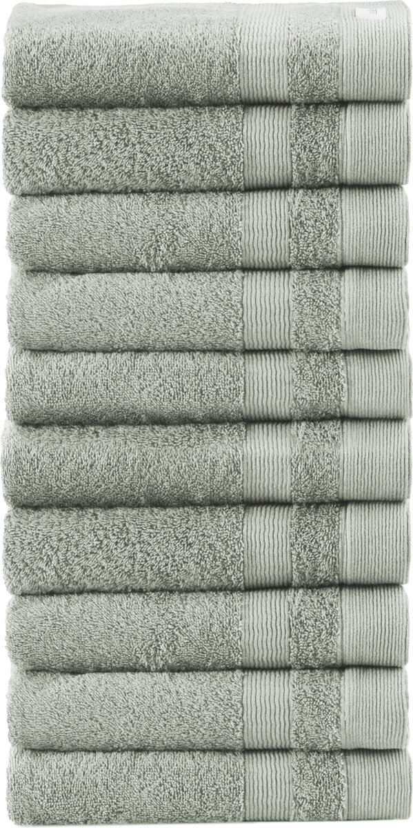 PandaHome - Set Handdoeken - 10 delig - 10 Handdoeken 50x100 cm - 100% Katoen - Groen Handdoek - Gastendoekjes - Handdoek Groen - Handdoeken Groen - Pale Olive
