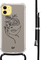 Casevibes - Telefoonhoesje met koord - Geschikt voor Apple iPhone 11 - Oneline Face Flower - Bruin - Geometrisch patroon