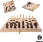 Schaakbord - Backgammon - Dambord (8x8) - 39 cm - Schaakspel - Schaakset - Schaken - Dammen - Met Schaakstukken - 3-in-1 Bordspel - Chess - Hout - Opklapbaar