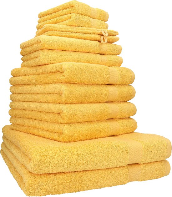 Ensemble de serviettes 12 pièces premium 100% coton 2 serviettes allongées 4 serviettes 2 serviettes invités 2 serviettes 2 serviettes de toilette 2 débarbouillettes couleur jaune miel