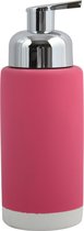 MSV Zeeppompje/dispenser Enzo - keramiek - fuchsia roze/zilver - 6.5 x 18 cm - 275 ml