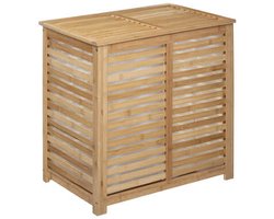 5Five Wasmand Bamboe - Dubbele bak - 2x 50 liter compartiment - 58 x 40 x 60 cm - met deksel