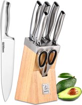 Bloc à couteaux équipé d'un ensemble de couteaux, 5 Couteaux de cuisine professionnels, design scandinave moderne en bois massif, ensemble de couteaux de chef de précision tranchants, Couteaux compétitifs