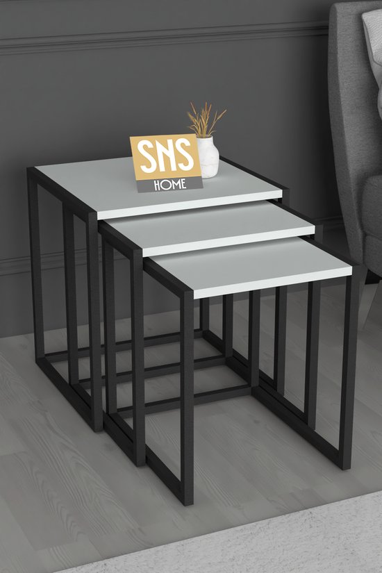 SNS Home - Set van 3 Coffee Tables Metal - Salontafel - Bijzettafel - Set van 3 Coffee Metalen Nesttafel - Wit