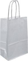 Tas - Papier - gedraaid papieren koord - 14x 8x21cm - draagtas - zilver - 50 stuks