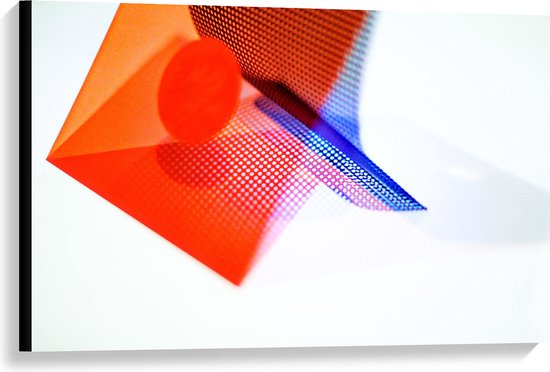 Canvas - Oranje en Blauwe Vormen tegen Lichtgekleurde Ondergrond - 90x60 cm Foto op Canvas Schilderij (Wanddecoratie op Canvas)