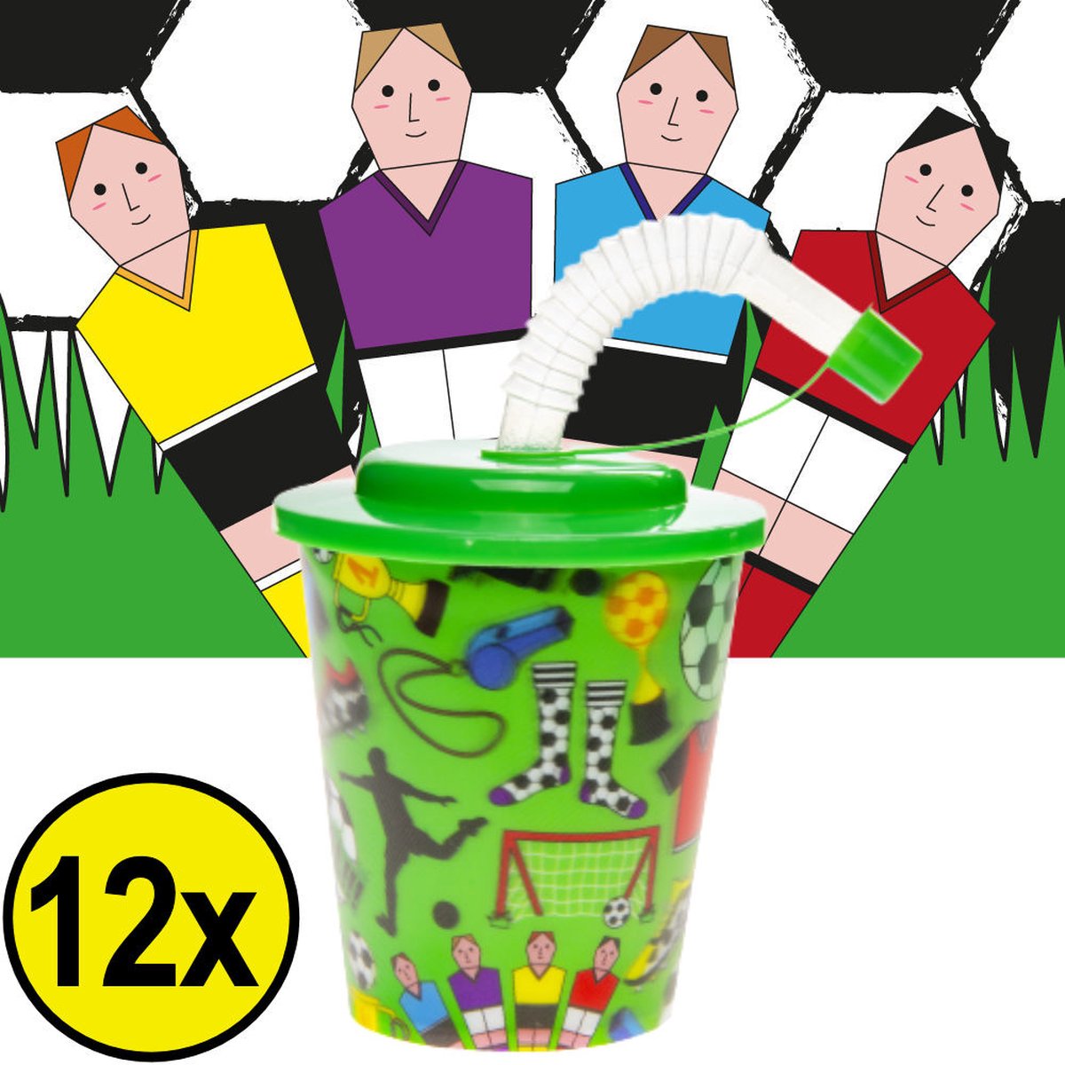 Goedkoopste 12 STUKS VOETBAL 3D Drink Beker met Rietje en Deksel - 250ML - Voetballers Plastic Bekers - Kinderfeestje - Kinderverjaardag Bekertjes - Traktatie - Uitdeelcadeaus