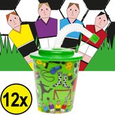 Decopatent® 12 STUKS VOETBAL 3D Drink Beker met Rietje en Deksel - 250ML - Voetballers Plastic Bekers - Kinderfeestje - Kinderverjaardag Bekertjes - Traktatie - Uitdeelcadeaus