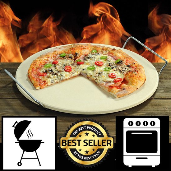 Keramieken pizzasteen rond 33 cm met handvaten - Pizzastenen - Pizzaplaat/pizzaplaten - Pizza maken - Pizza uit de oven/van de barbecue/BBQ