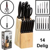 Bol.com 14-Delig Messenblok met Messen - Rvs Messenset op Houten Messenblok - 11 Keuken Messen - Keuken schaar - Messenslijper aanbieding