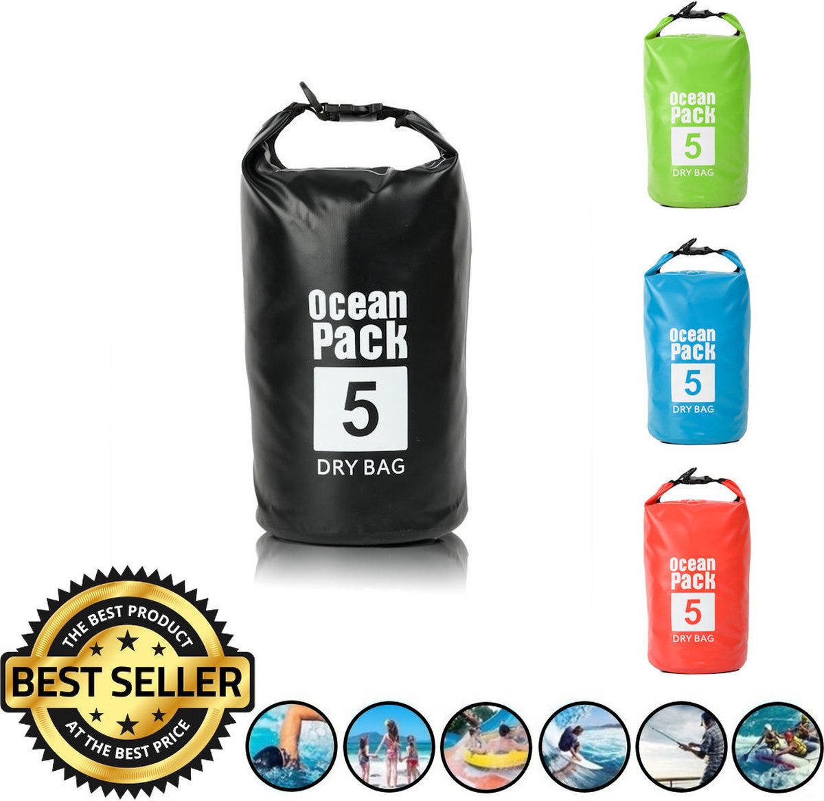 Decopatent® Waterdichte Tas - Dry bag - 5L - Ocean Pack - Dry Sack - Survival Outdoor Rugzak - Drybags - Boottas - Zeiltas - Zwart