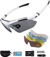 Rockbros Fietsbril - Gepolariseerde Sportbril Set - 5 Verwisselbare Lenzen - UV-Schutzbeschichtung - Wit
