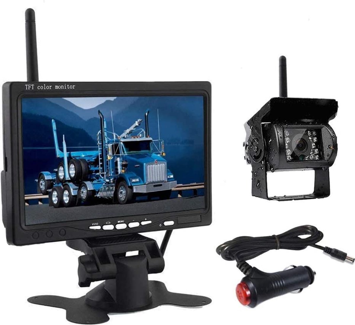 Podofo Draadloze achteruitrijcameraset HD 1080P, 7 inch lcd-display met draadloze achteruitrijcamera voor aanhanger, camper, vrachtwagen, auto, bus, doe-het-zelf, gridlines, IP68 waterdicht, nachtzicht, BSD, 12 V-36 V Podofo Draadloze achteruitrijcameraset HD 1080P, 7 inch lcd-display met draadloze achteruitrijcamera voor aanhanger, camper, vrachtwagen, auto, bus, doe-het-zelf, gridlines, IP68 waterdicht, nachtzicht, BSD, 12 V-36 V