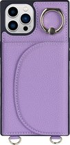 Coque iPhone 14 Pro Max - Coque arrière - Porte-cartes - Portefeuille - Porte-anneaux - Cordon - Cuir artificiel - Violet