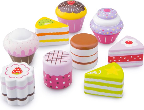 Foto: New classic toys houten speelgoed gebakjes set taartjes cupcakes 9 stuks in geschenkdoos speelgoedeetset