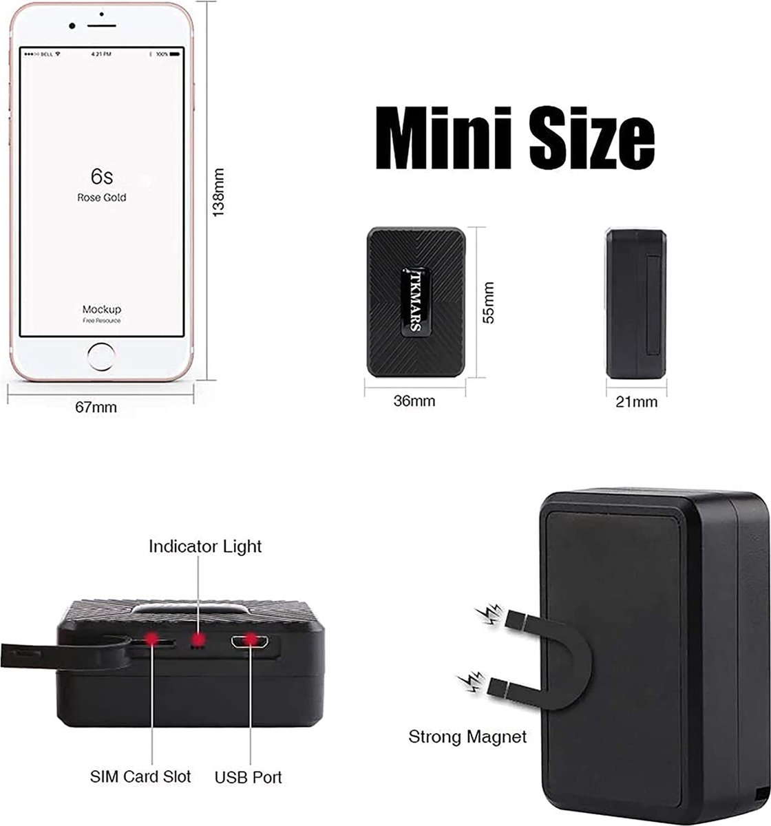 TKMARS Mini GPS tracker Zonder Abonnement Realtime Tracking Free