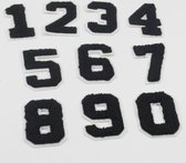 Set van 10 Nummers Patches "BASEBALL" van 0 tot 9 om op te strijken, Maat 4.5 x 6cm, kleur ZWART
