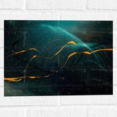Muursticker - Oranje Verfstrepen door Blauwe Omgeving - 40x30 cm Foto op Muursticker