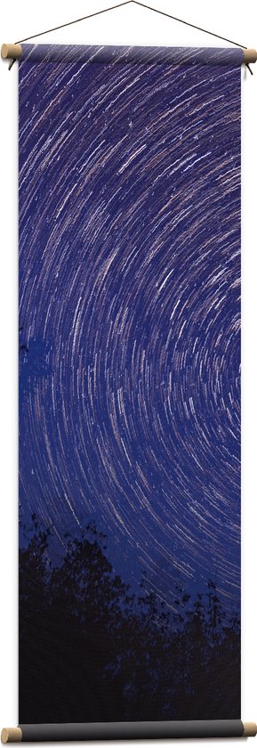 Textielposter - Lichtcirkels in de Lucht boven Silhouet van Boomtoppen - 40x120 cm Foto op Textiel