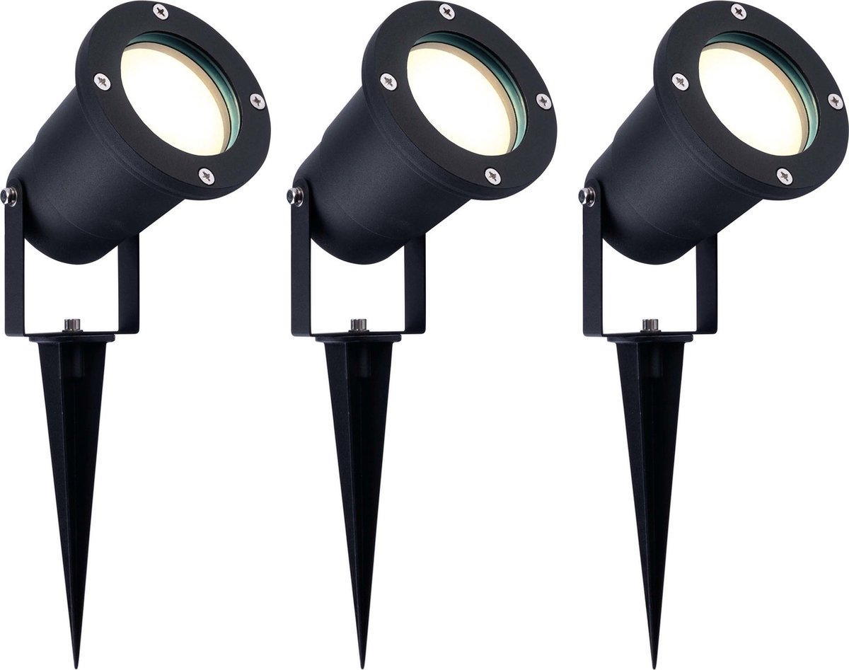 LEDVION 3X LED Prikspots - IP65 - 5W - 4000K - 1M Zwart