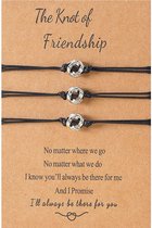 Vriendschapsarmbandjes voor 3 met Knoopjes Zilverkleurig - Zwarte Bandjes - BFF Armbandjes op Cadeau kaartje - Pax Amare