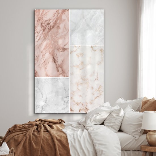 MuchoWow® Peinture sur verre 120x180 cm - Peinture acrylique sur verre - Marbre - Rose - Collage - Photo sur verre - Peintures