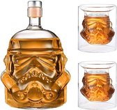 transparante creatieve whiskykaraf, whiskykaraf, voor whisky, wodka en wijn, 1 x Stormtrooper fles (750 ml) & Stormtrooper 2 glazen (8,5 x 9,5 x 9 cm)