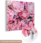 MuchoWow® Glasschilderij 50x50 cm - Schilderij acrylglas - Bloemen - Roze - Rozen - Foto op glas - Schilderijen