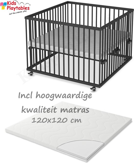 SÄMANN® Parc Bébé Premium 120x120 Zwart avec matelas et fond réglable, Parc  à bébé