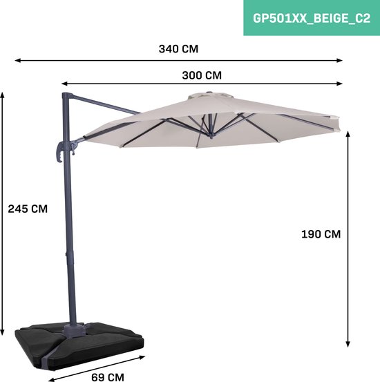 VONROC GARDEN VONROC Premium Zweefparasol Pisogne 300x300m - Duurzame