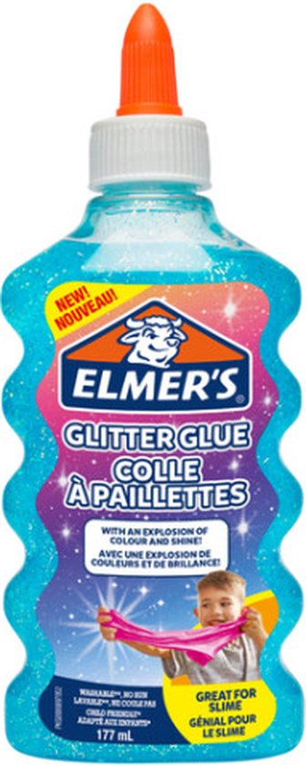Colle à paillettes bleue Elmer's avec bouchon orange.